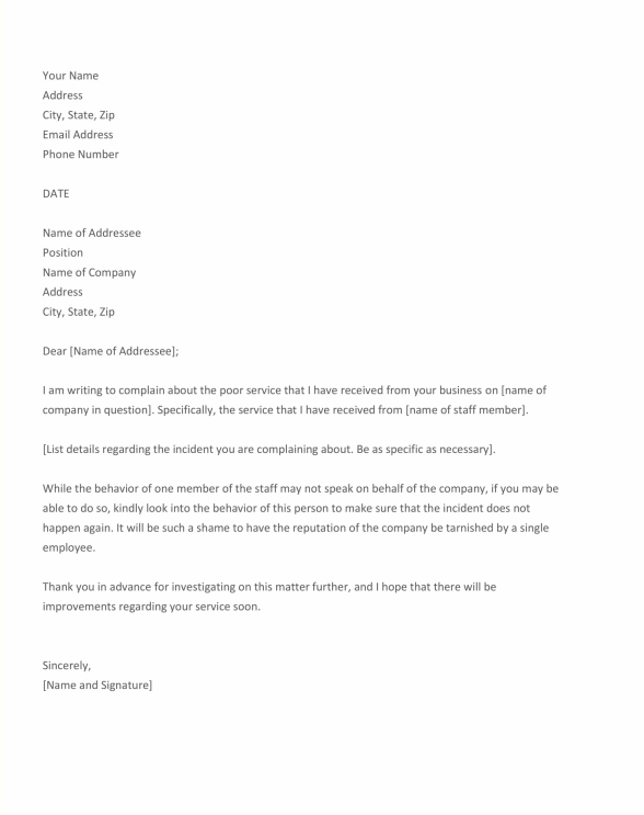 Complaint Letter For Poor Service Sample PDF Word Top Letter Templates