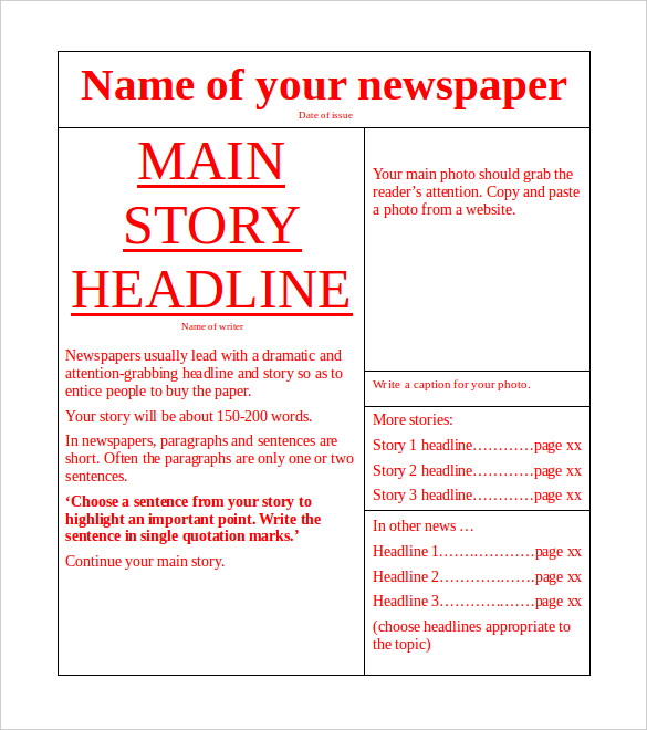 Editable Newspaper Template Google Docs Free Download Blank Sample