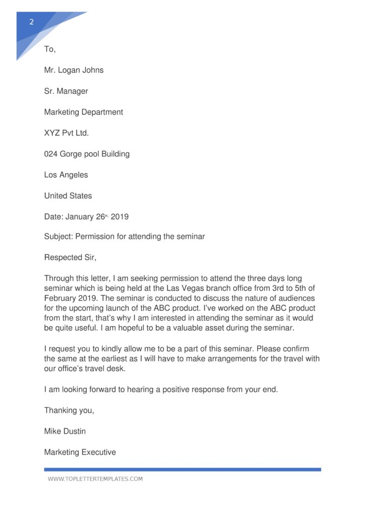 Sample Letter Asking Permission to do Something PDF - Examples - Top