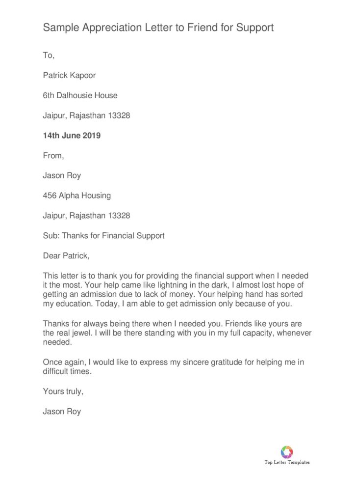 Sample Letter of Appreciation for Support Pdf, Doc Top Letter Templates