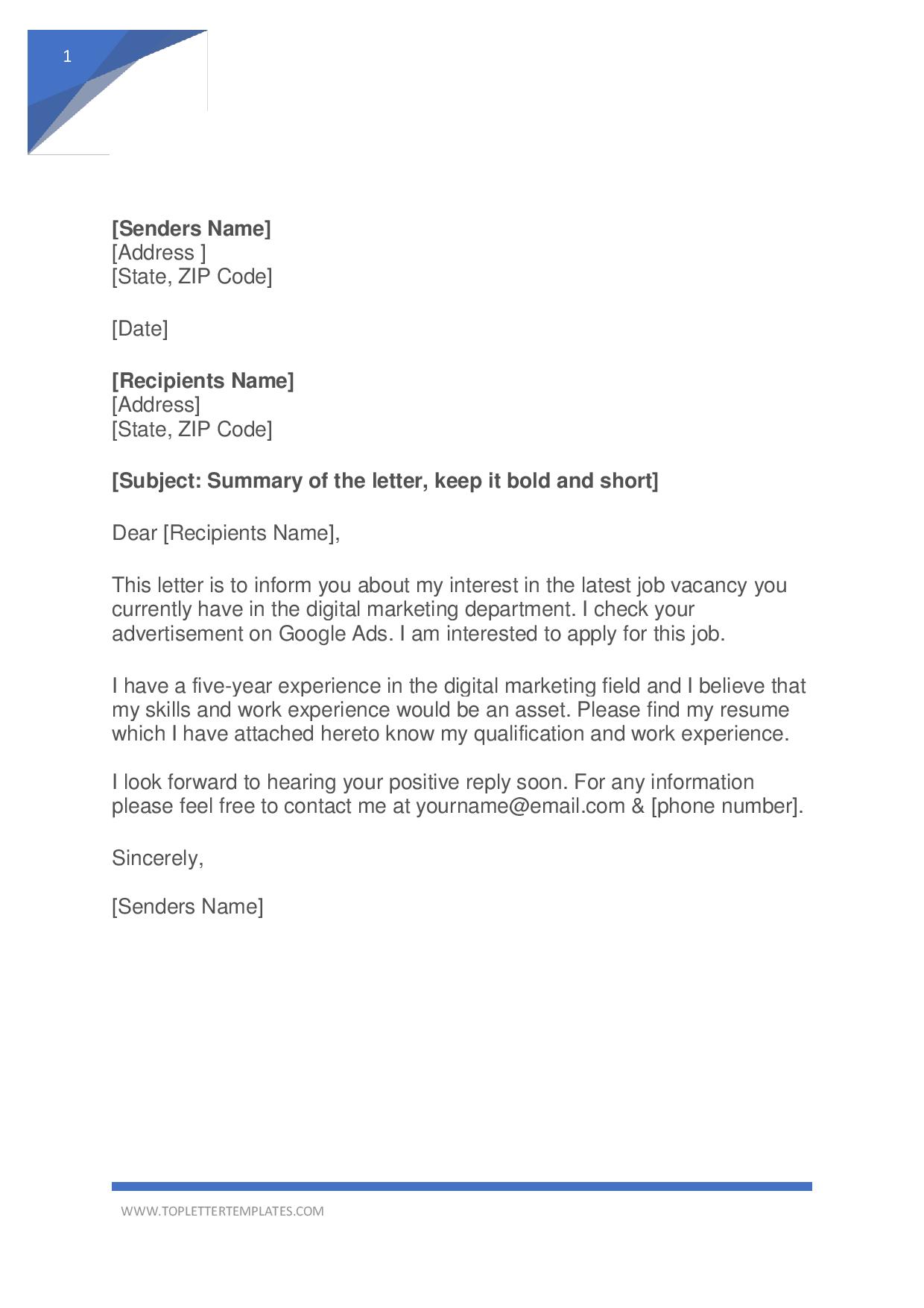 Best Application Letter For Job Vacancy from toplettertemplates.com