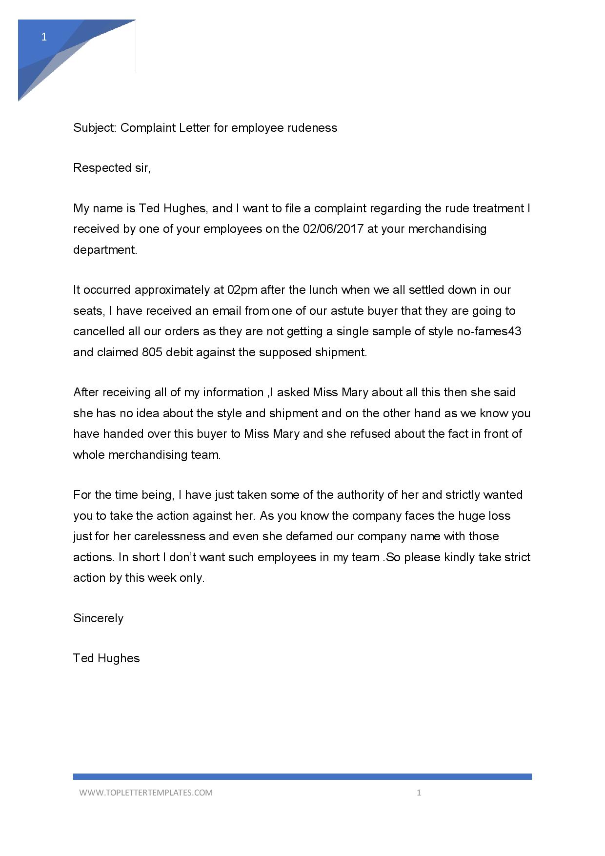 Letter Of Complaint Example from toplettertemplates.com