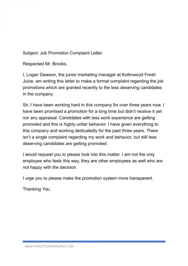 Complaint Letter for Unfair Treatment PDF