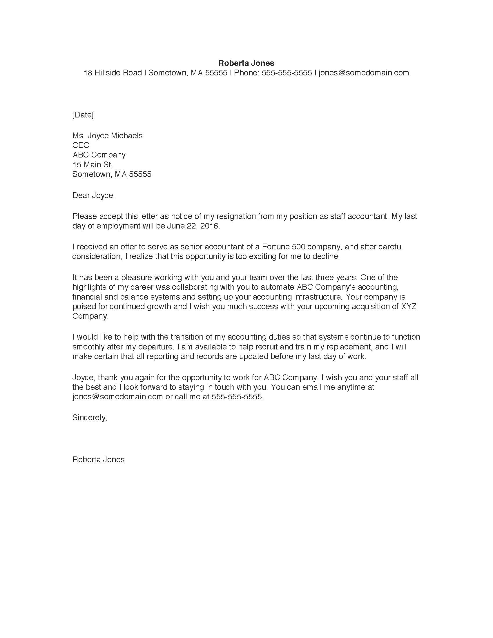 Formal Resignation Letter Template Sample - PDF, Word