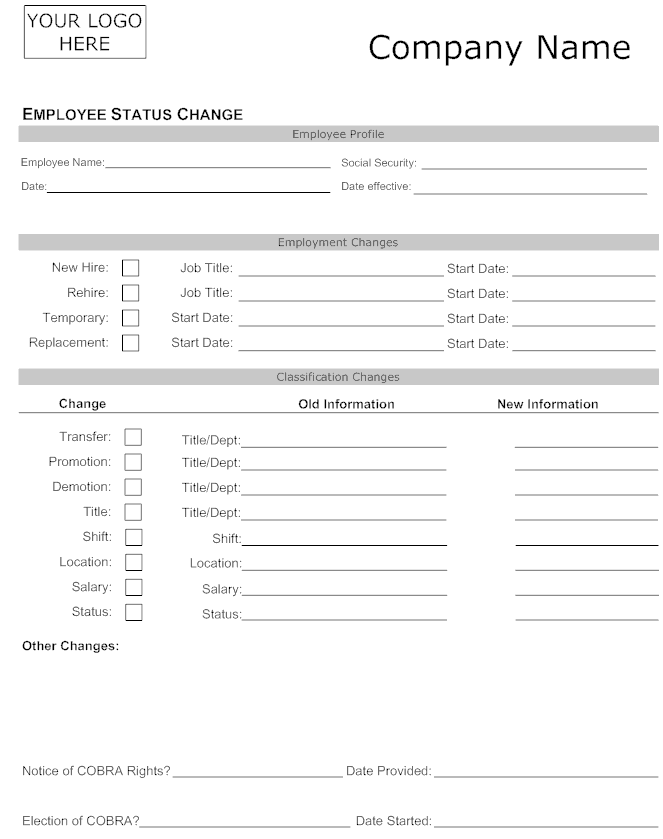 Employee Status Change Form, Employee Status Change Form Template