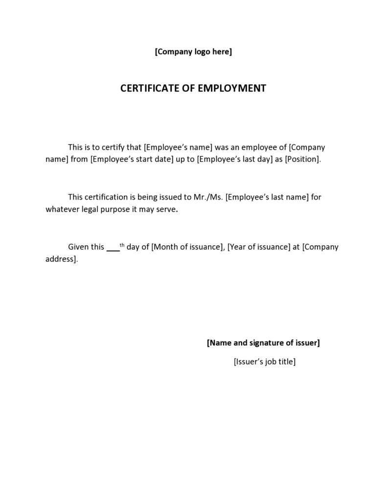 Certificate of Employment Templates, Employment Certificate Template, Free Certificate of Employment