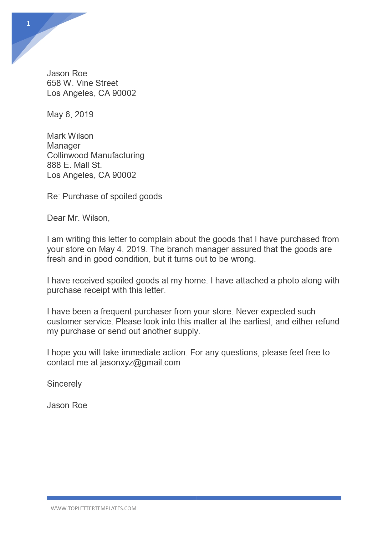 Sample Complaint Letter Example for Bad Product - Top ...
