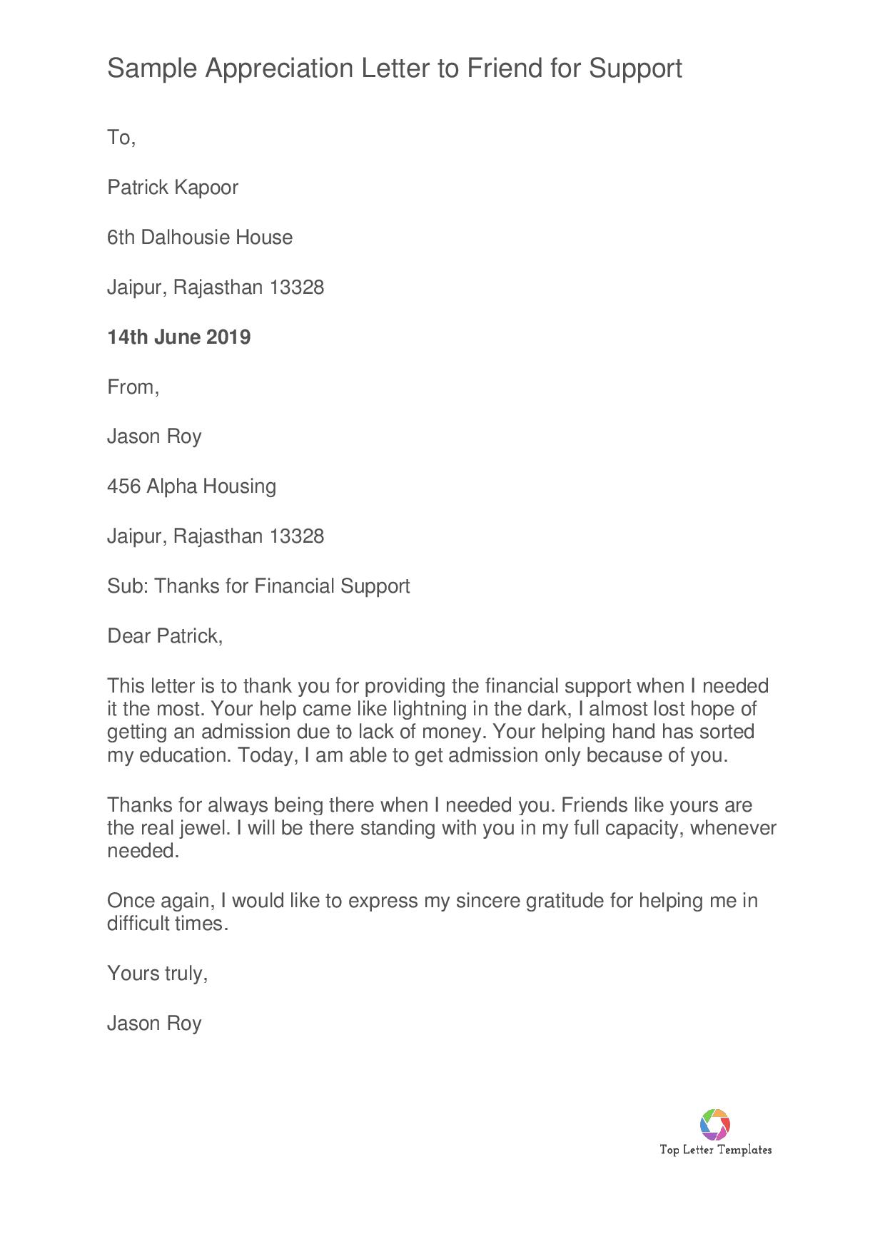 Sample Letter of Appreciation for Support - Pdf, Doc - Top Letter Templates