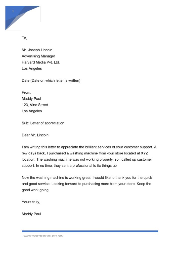 Appreciation Letter for Good Service - PDF, Word - Top Letter Templates